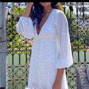 White Polka Dot Dress with Sheer Sleeves